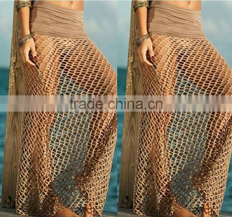 EY0010A Women's Fashion See Through Woven Skirts Crocheted Irregular for Beach Wear Night Clubwear