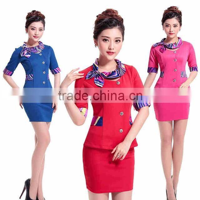 2016 Juqian Fashion design custom colours airline stewardess uniform