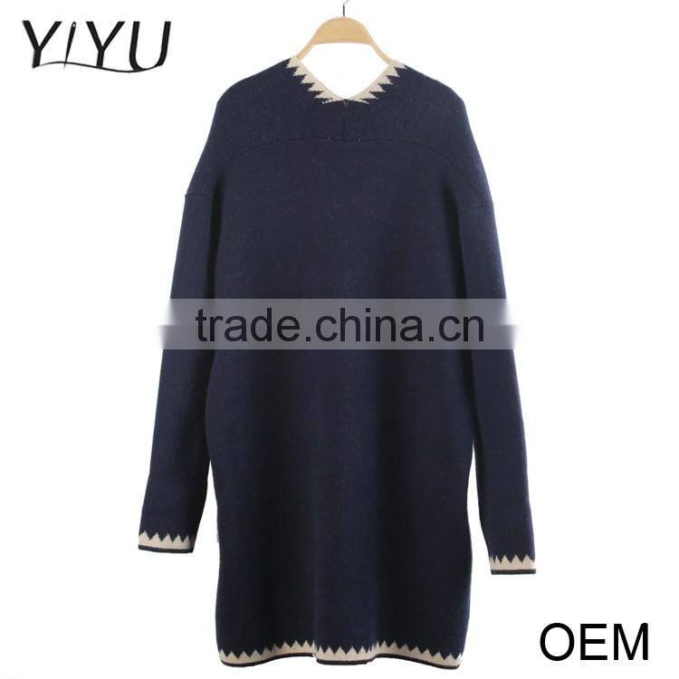 Cheap Ethnic women winter jacquard sweater long sleeve open collar cardigan with pocket
