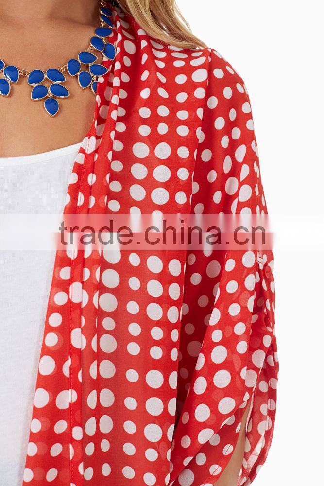 RED WHITE POLKA DOT 3/4 SLEEVE CHIFFON MATERNITY CARDIGAN