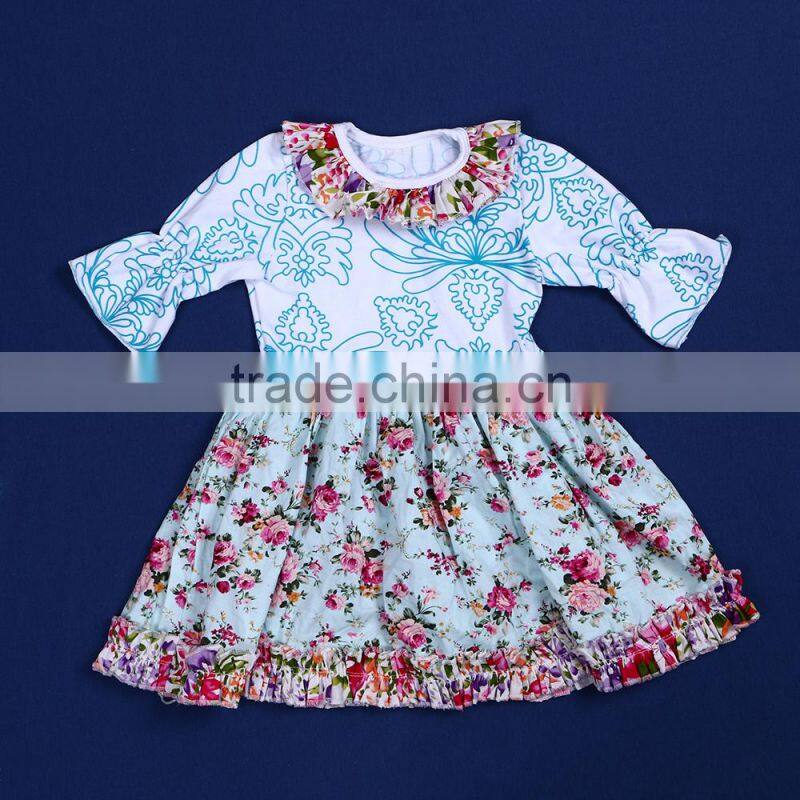 LY-227 high quality custom design floral girl pretty ruffle dress one piece long sleeve dress
