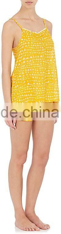 Women pajamas abstract-print cotton voile pajama cami with white lace trim