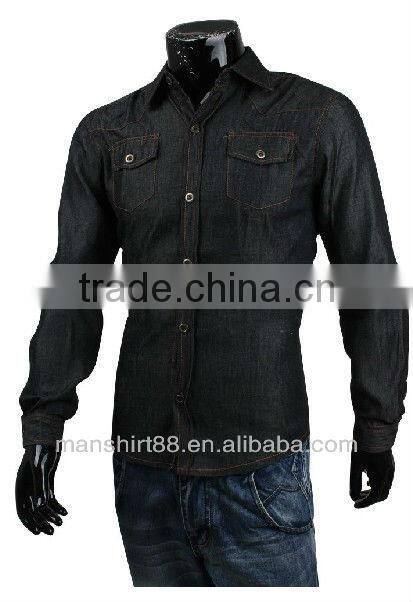 new design long sleeve slim fit denim casual shirt for men