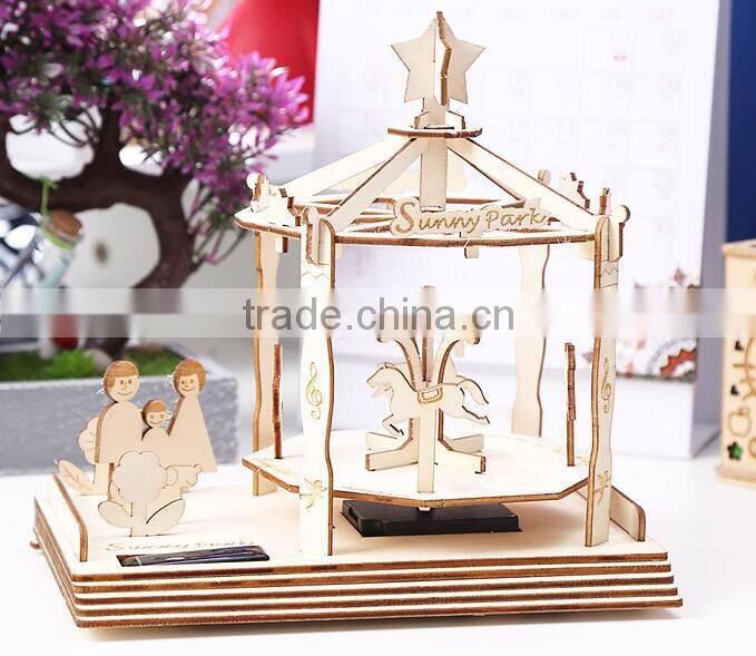 wooden children DIY puzzle toy handmade building block model educational diy solar puzzle toy for kids