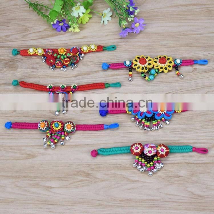 Women National Fabric Flower Bells Bracelet Handmade Cotton