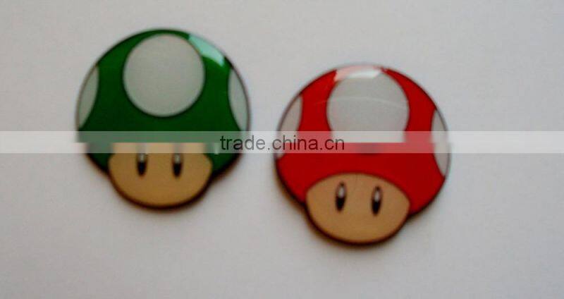 2 Super Mario Red & Green Mushroom Metal Pin Badge Set