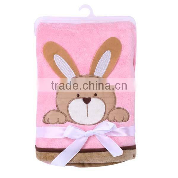 cute cartoon animal flannel fleece embroidered baby blanket
