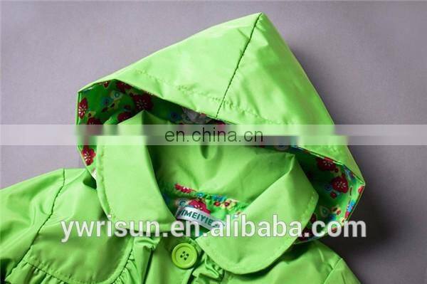 2017 Wholesale OEM Green Children Waterproof Rain Coat High Quality Kids Raincoat
