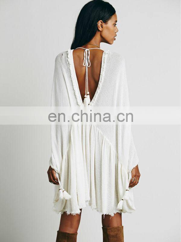 High quality raw hem cotton gauze dress fashion high low tunic dress