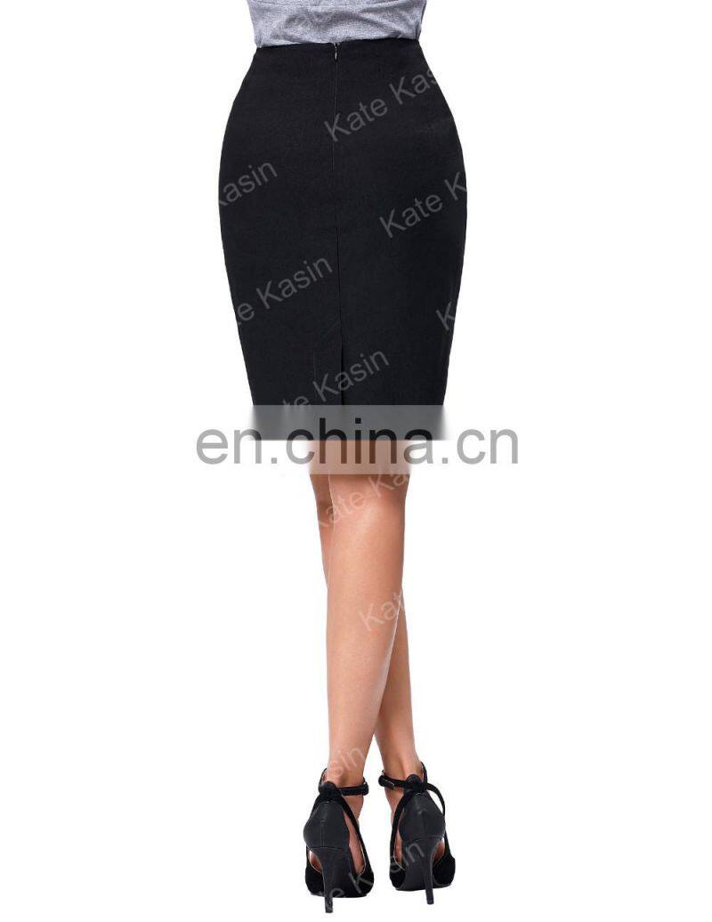 Kate Kasin Occident Women's Black High Stretchy Hips-Wrapped Split Short Pencil Skirt 20" KK000273-1