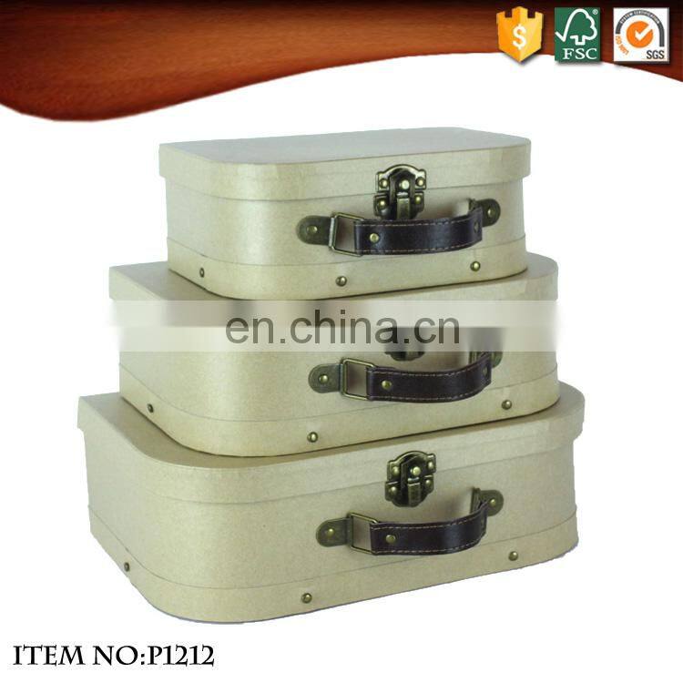 OEM Mini Kraft Paper Cardboard Suitcases with PU leather handle