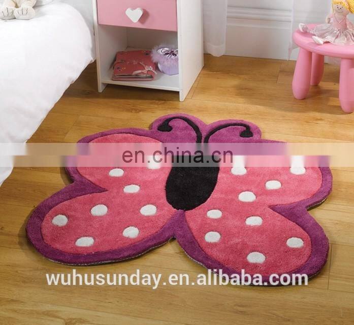 HAND-TUFTED KID RUG - 827-5 PINK BUTTERFLY ANIMAL SHAPED