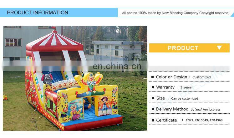 Clown theme inflatable land slide,commercial giant inflatable slide for sale
