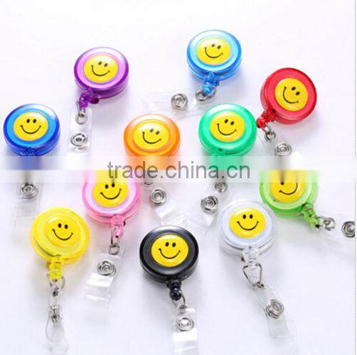 New ID Card Holder 20pcs Reel Retractable Badge Key Tag Clip Name Smiling Face