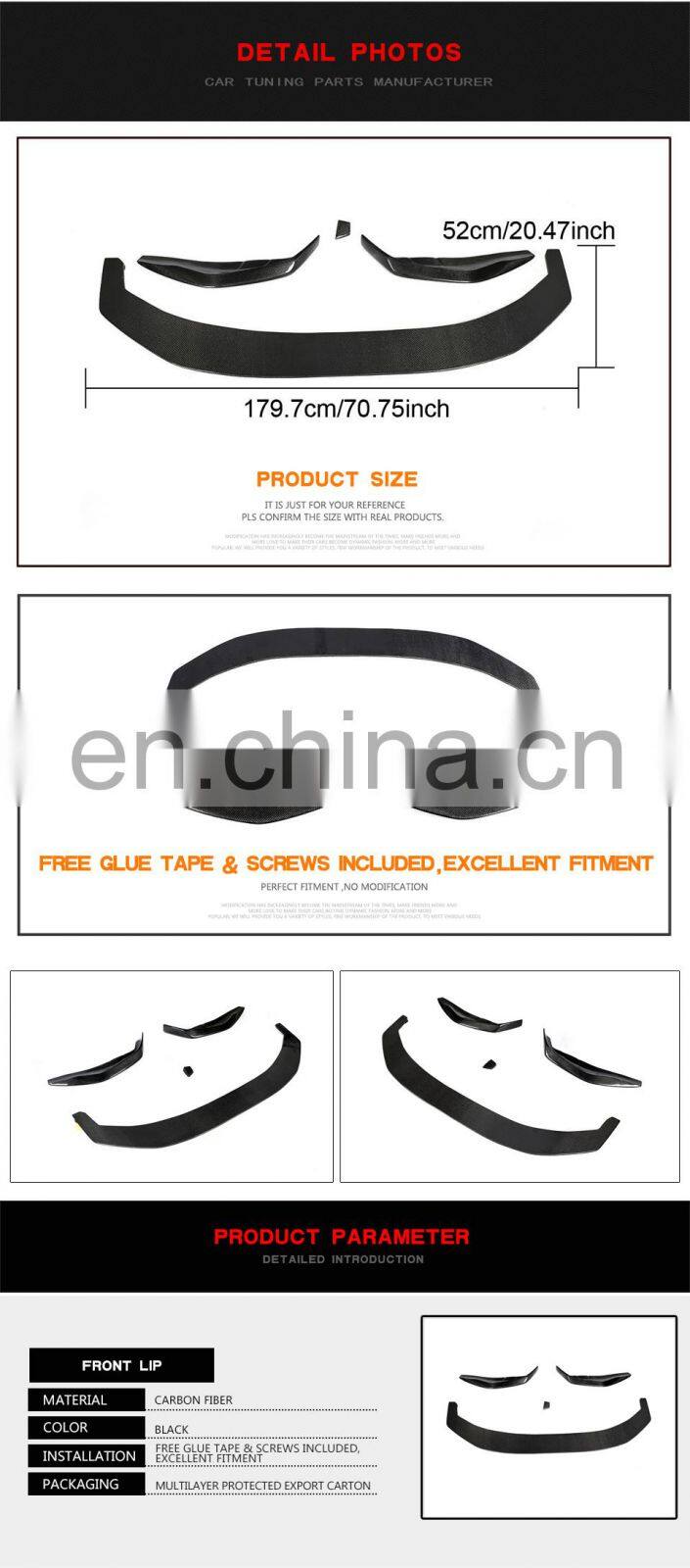 Carbon Fiber G30 Front Bumper Lip for BMW G31 G38 520i 530i 540i M Sport 17-19