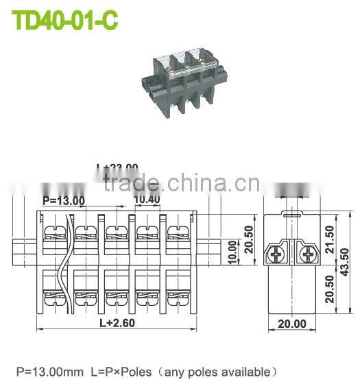 Perforation terminal block pitch 13.00mm 600V 40A high current connector