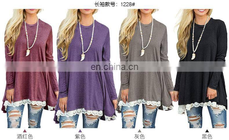 Factory Outlet 2021 Christmas Plus Size Women's Top Stitching New European and American Lace Long Sleeve Fat MM Casual Wear