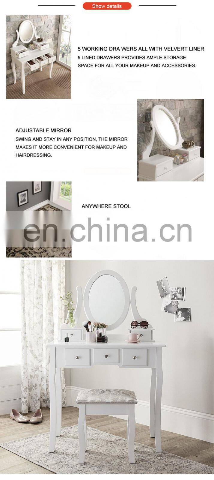 Modern Mirror Dresser Furniture Dressing Table Set Makeup Desk