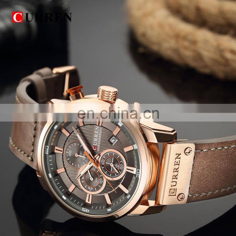 CURREN 8291 Men's Watches Quartz Movement Fashion&Casual Auto Date Leather Band Watches
