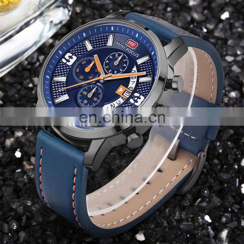 MINI FOCUS MF0025G New Fashion Chronograph Luxury Brand Army Military Sports Male Analog Watches Quartz Men Casual Leather Band