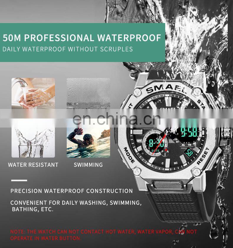 SMAEL 8047 Quartz Watches Sports Male Clock Alarm 50M Waterproof Stopwatch LED Back Light Wristwatches Men Watch Sport