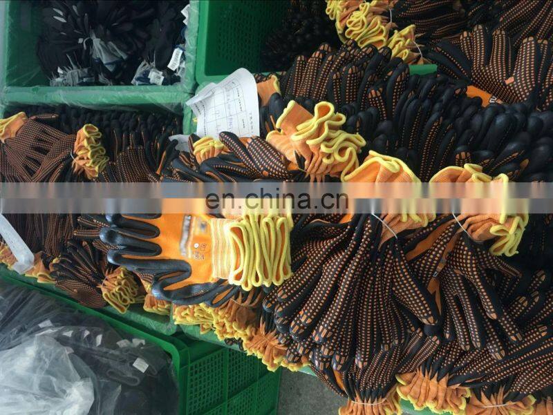 15 G Blue Nylon Lining Black Foam Nitrile Coated Rough Finished Work Gloves