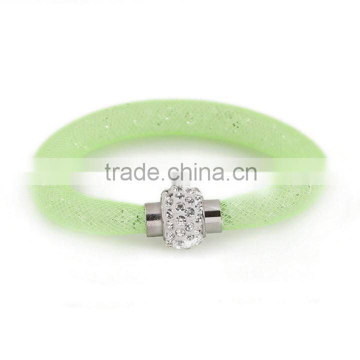 New Arrivals Colorful Mesh Single Wrap Stardust Bracelets With Crystal stones Filled Magnetic Clasp Charm Bangles