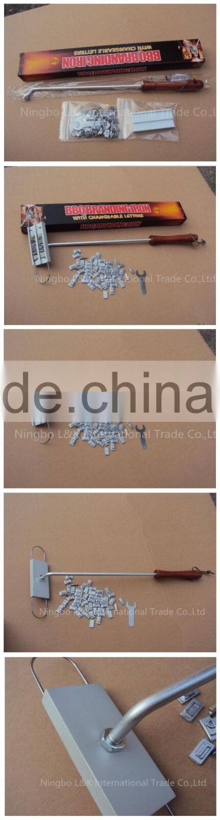 Wooden handle wholesale bbq grill tools bbq branding iron with turns 55 letters
