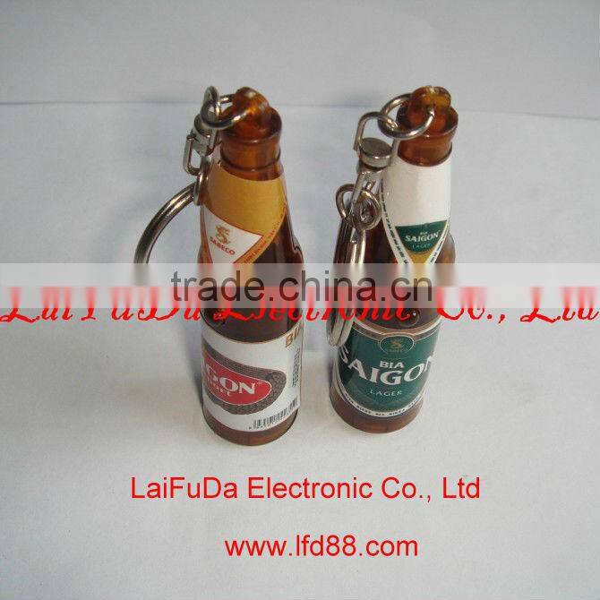 led beer bottle shape keychain,custom bottle shape keychain with projector,promotional led bottle projector keychain