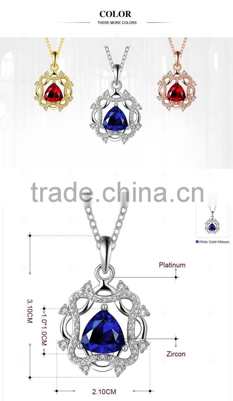 necklace jewelry design in hollow style with blue big zircon
