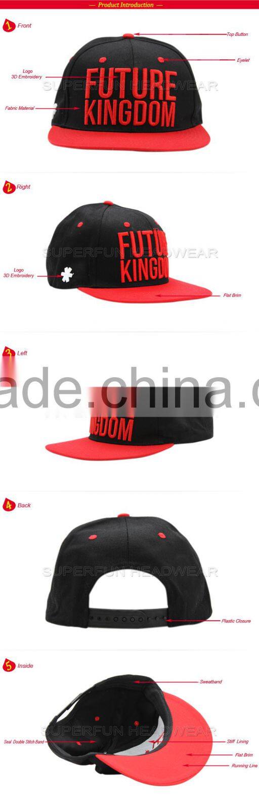 flat brim 3d logo custom snapback caps