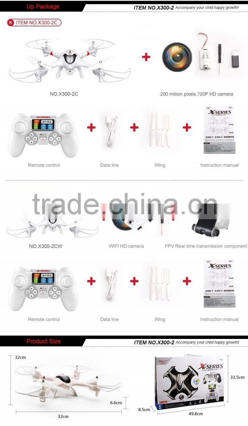 New Arriving! X300-2C 2.4G 4CH 6Axis RC Quadcopter With 720P HD Camera With Headless Mode Colorful LCD Screen Controller