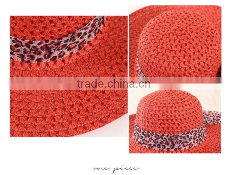 QXSH0055D Red strip straw beach hat for women Fedora