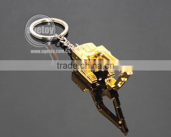 3D Excavator Shaped Three-dimensional Gold Color Alloy Metal Excavator Keychain