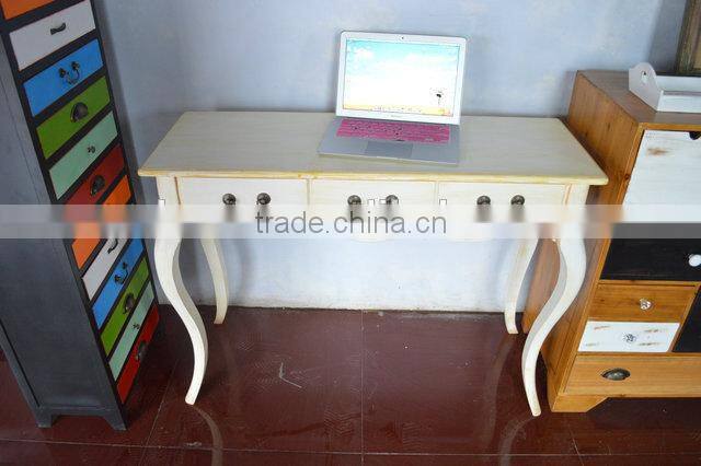 Shabby chic european style wooden dressing table with 3 drawers
