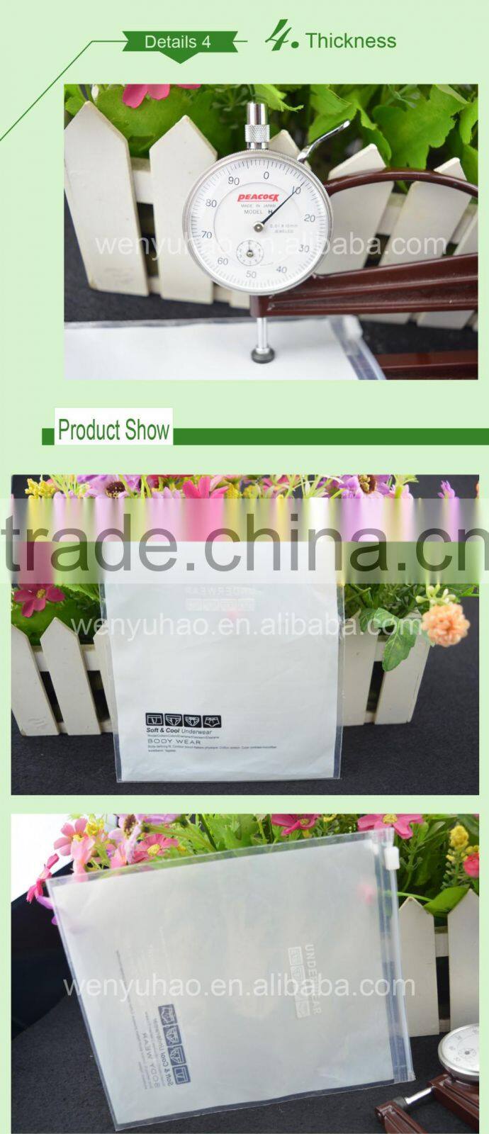 one side clear PE printed underwear slide zipper packing bag factory wholesale