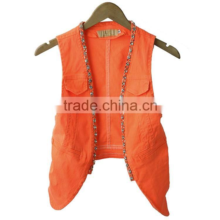 China factory OEM Custom european sleeveless multi-colors woven womens jackets coats lady waistcoat