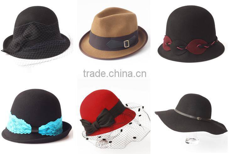 Women Fedora Wool Felt Hat With Large Brim