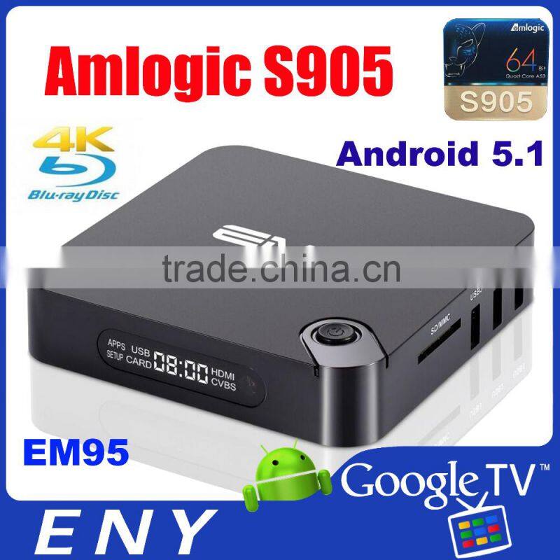 Factory box Amlogic S905 quad core 5.1 lollipop s905 tv box EM95 KODI media player