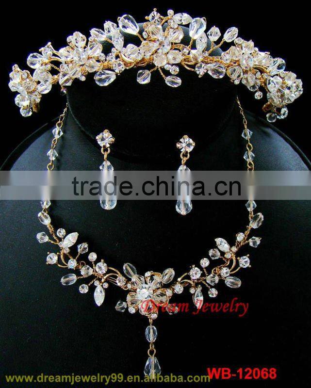 hot sale coral fashion jewelry sets crystal pearl tiaras necklaces earrings new wedding jewellery