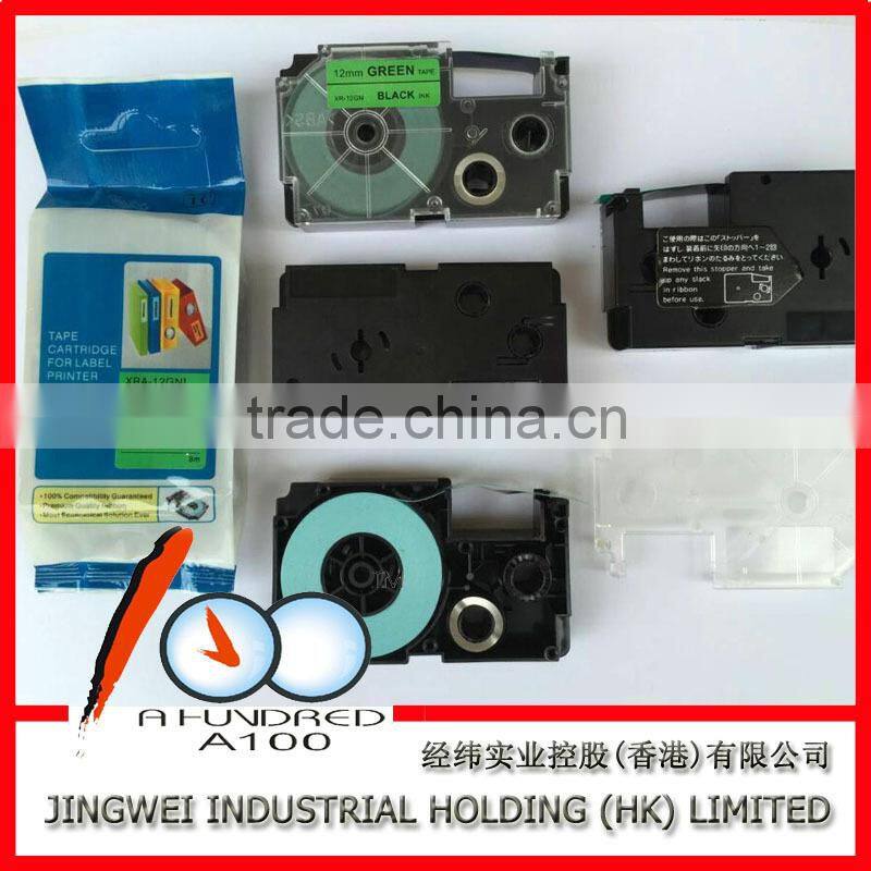 Compatible Casio tape cartridge XR-18GN1 black on green 18mm for casio label printer