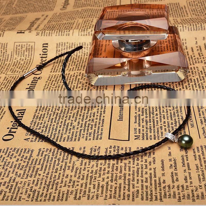single black tahitian pearl baroque genuine leather bracelet men