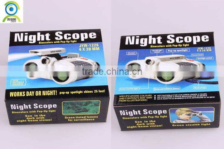 Fashion 4x30 sky-watch telescope, kids binoculars with pop-up light