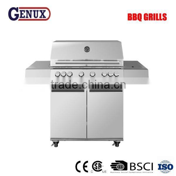 6 main burner stainless steel gas grill with glass lid