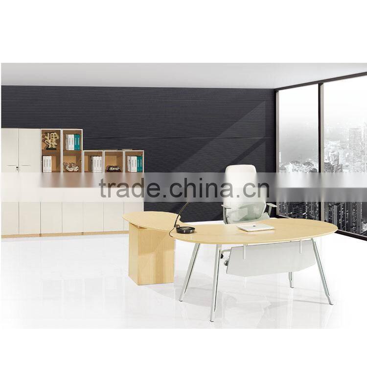 modern simple wood and steel office desk with side table