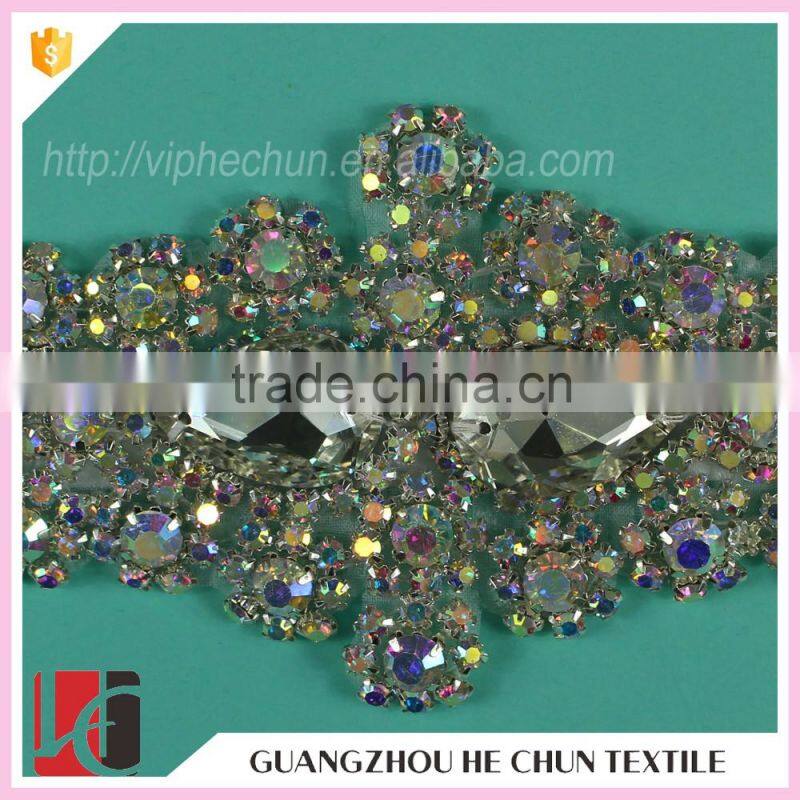 HC-7505-1 Hechun Iron-on AB Crystal Bead Wedding Bride Sash