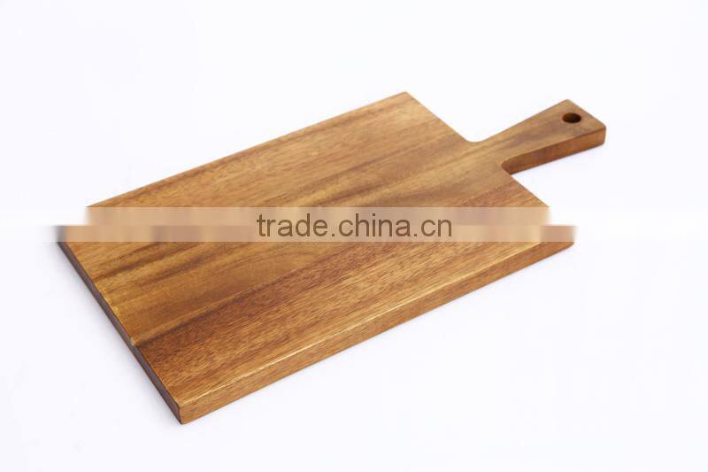 2014 durable rectangle acacia wooden fish vegetable cutting board with weight