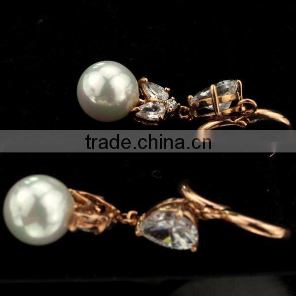crystal new arrival hanging double sided pearl earring, fake pearl earrings