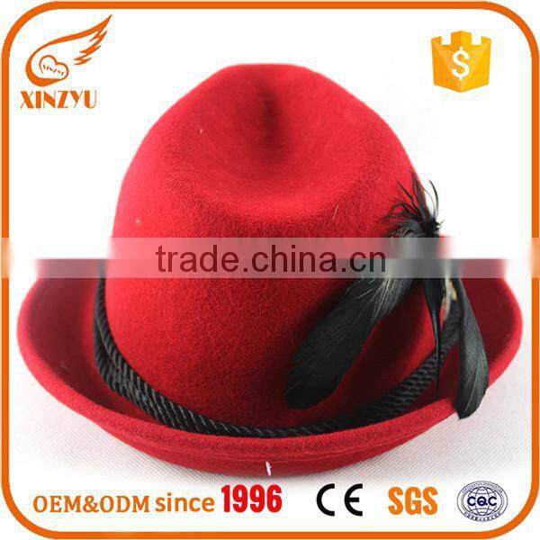 Custom red formal hats women wool felt hat feathers for fedora hats