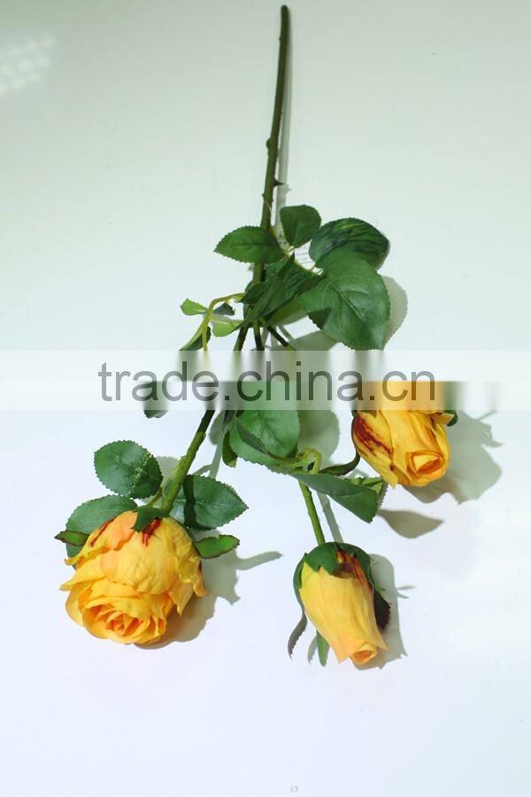 wholesale real touch rose weddings decoration artificial flowers three heads